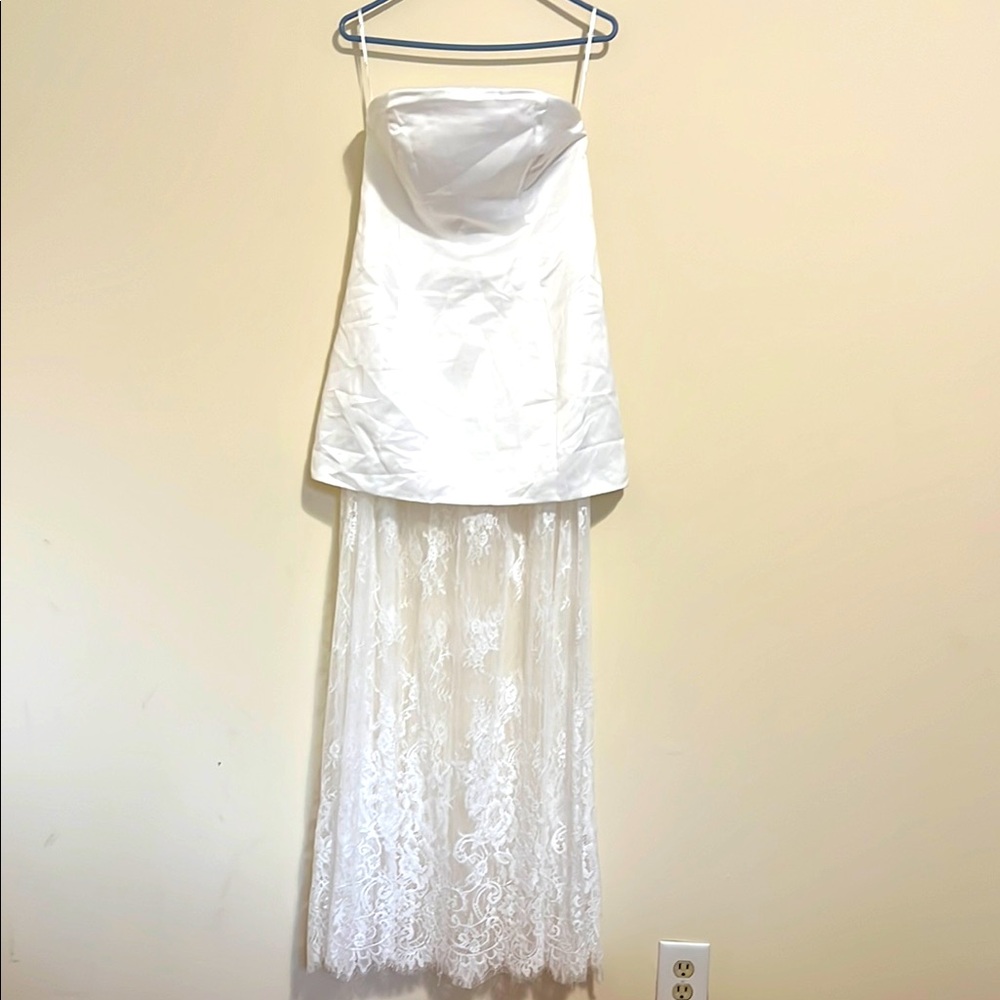 Lulus Winslet Strapless White satin sheer hem lace maxi Dress size M, XL new - Picture 4 of 9